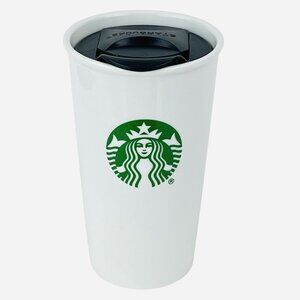 Starbucks Ceramic Travel Tumbler White Classic Green Logo Mug w/Lid 10oz/295‎ ml
